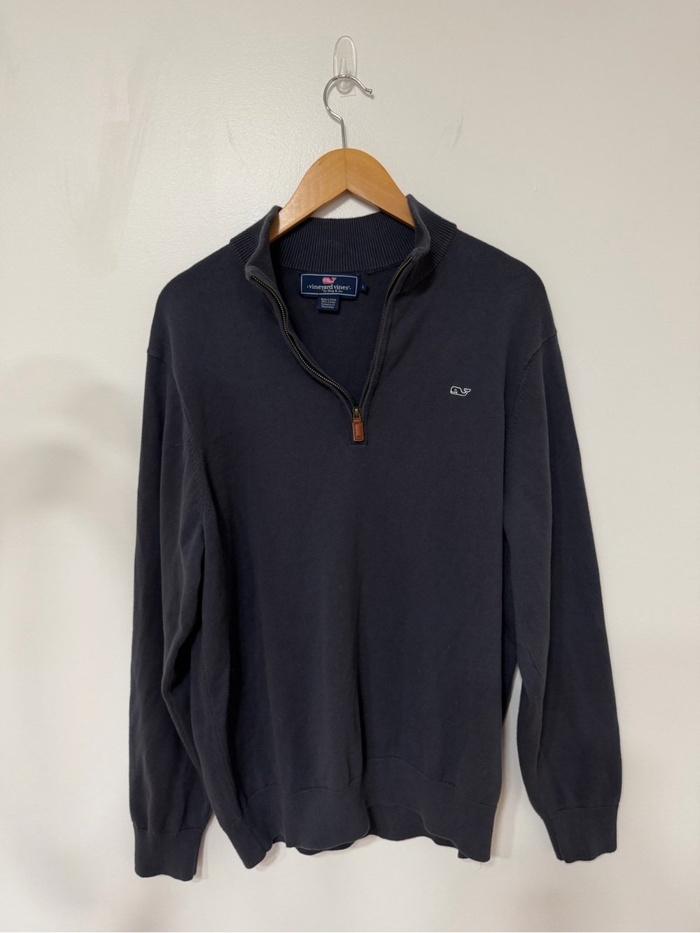 Vineyard Vines Navy Blue Quarter Zip Pullover Sweater Whale Logo Men’s Large
